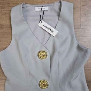 COMMENSE Button Split Sleeveless Vest